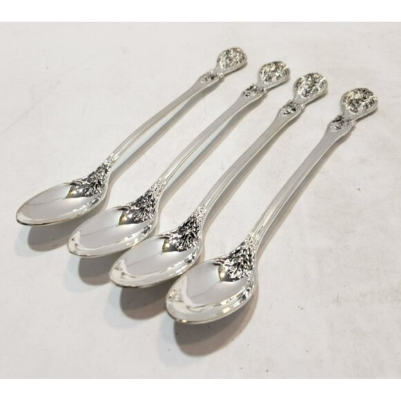 Vintage F B Rogers Silverplate French Rose Iced Tea Spoons 7 3/4" - Picture 4 of 12